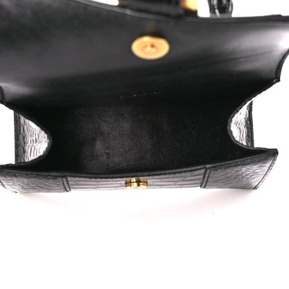 Balenciaga Shiny Calfskin Crocodile Embossed Hourglass Top Handle Bag XS Black 5 of 13
