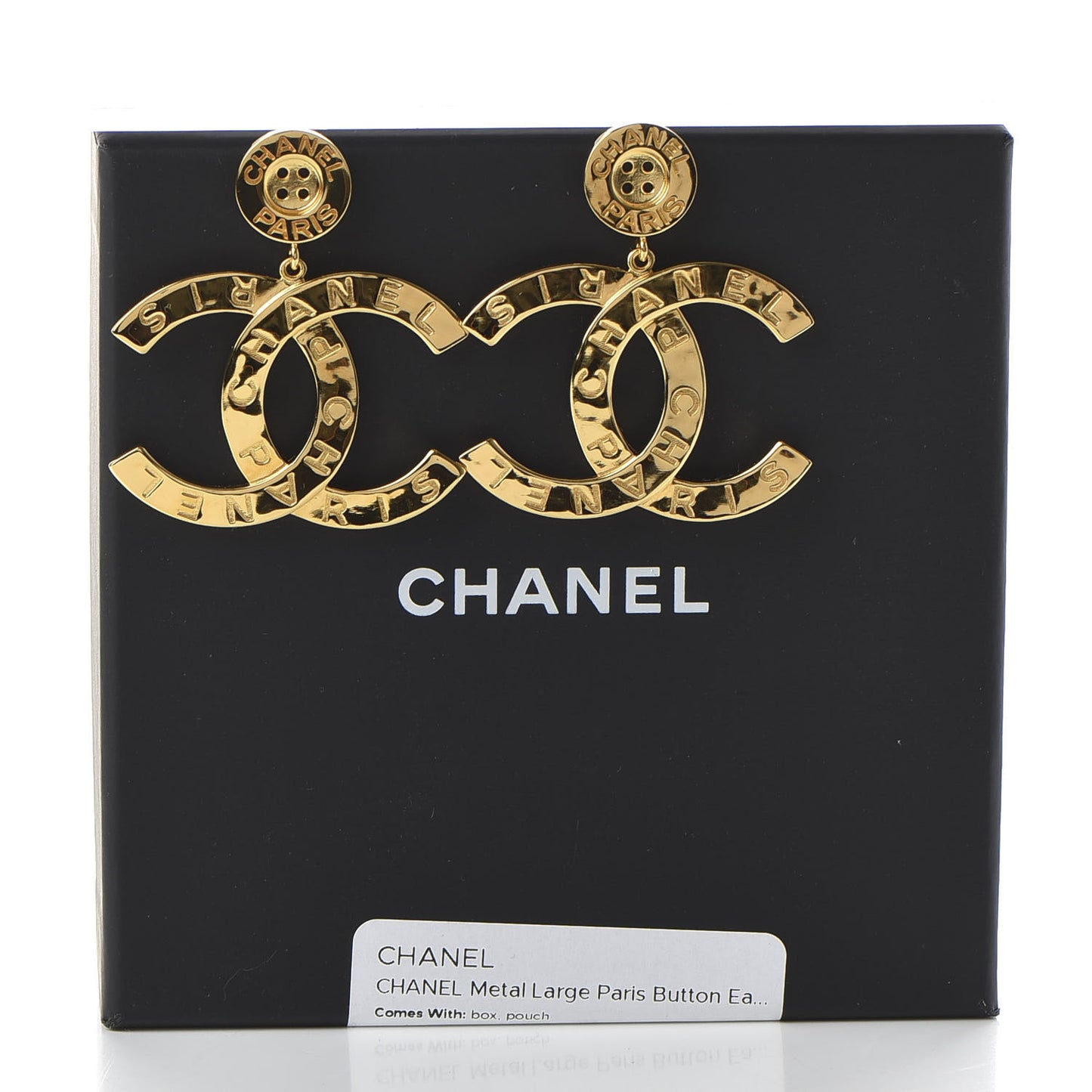 Metal Large Paris Button Earrings Gold