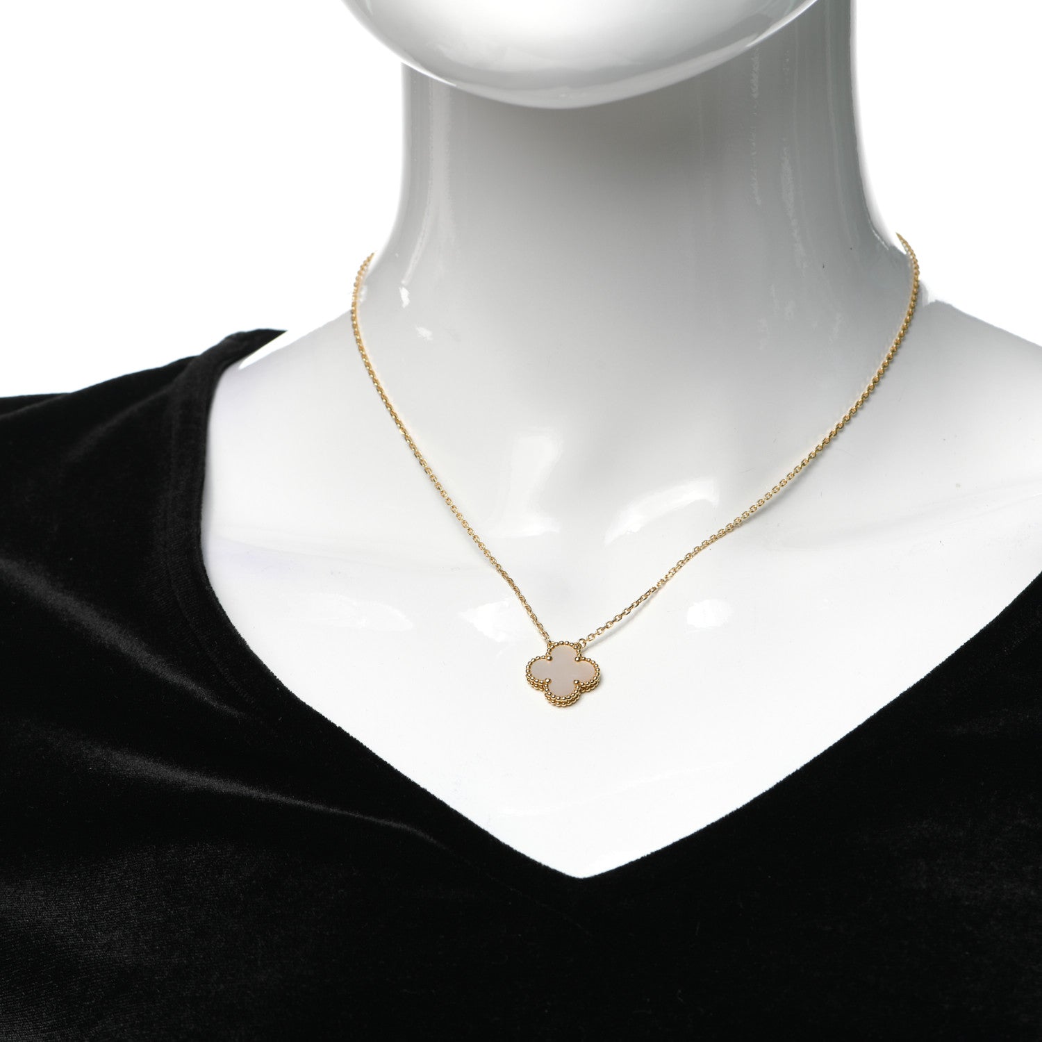 Van Cleef & Arpels 18K Yellow Gold Mother of Pearl Vintage Alhambra Pendant Necklace 2 of 5