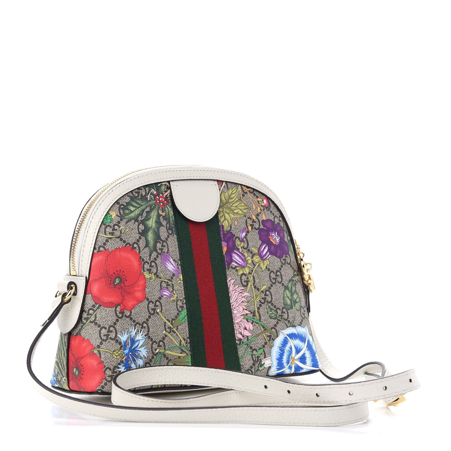 GG Supreme Monogram Flora Web GG Small Ophidia Dome Shoulder Bag White