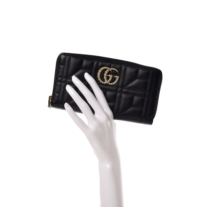 Gucci Calfskin Matelasse Pearly GG Marmont Zip Around Wallet Black 2 of 10