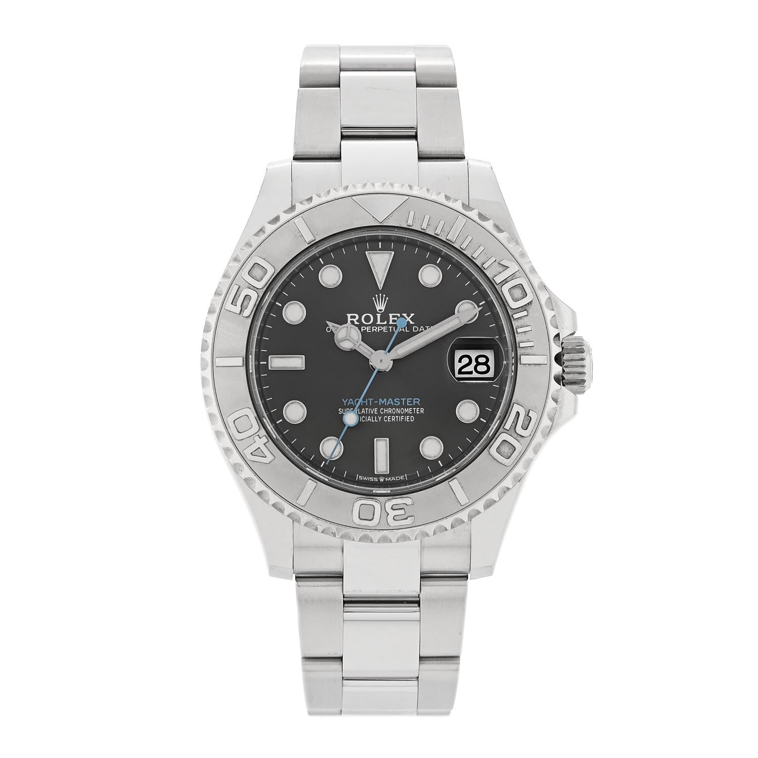 Rolex Stainless Steel Platinum 37mm Oyster Perpetual Date Yacht-Master Watch Slate 268622 1 of 6