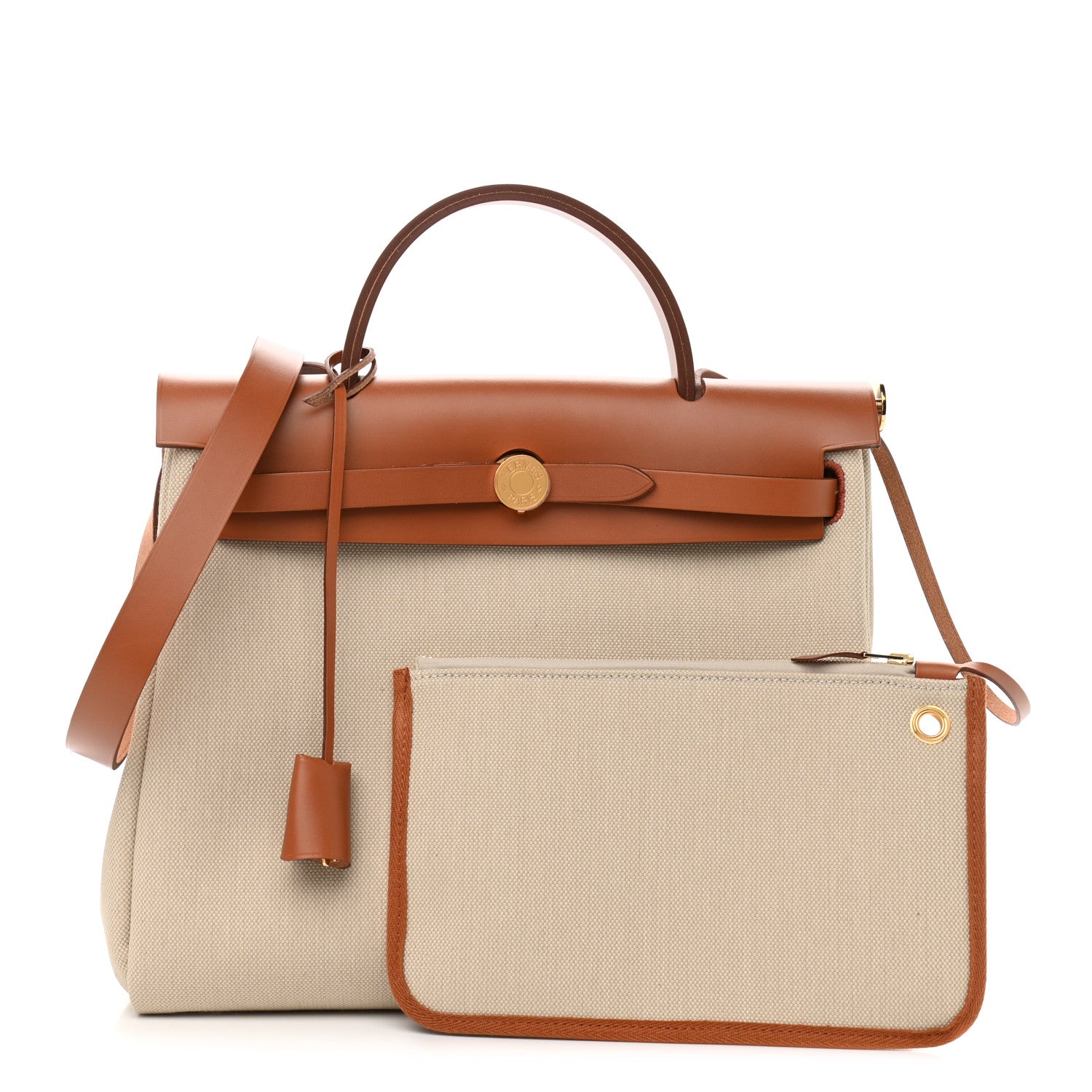 Hermes Military Toile Vache Hunter Herbag Zip Retourne 31 PM Beton Fauve 1 of 11