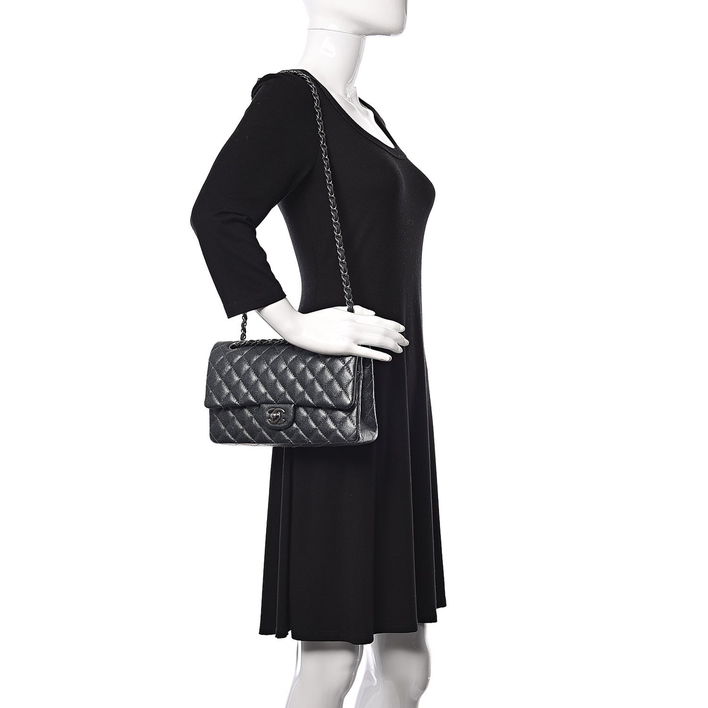 Pearly Caviar Quilted Medium Double Flap Grey
