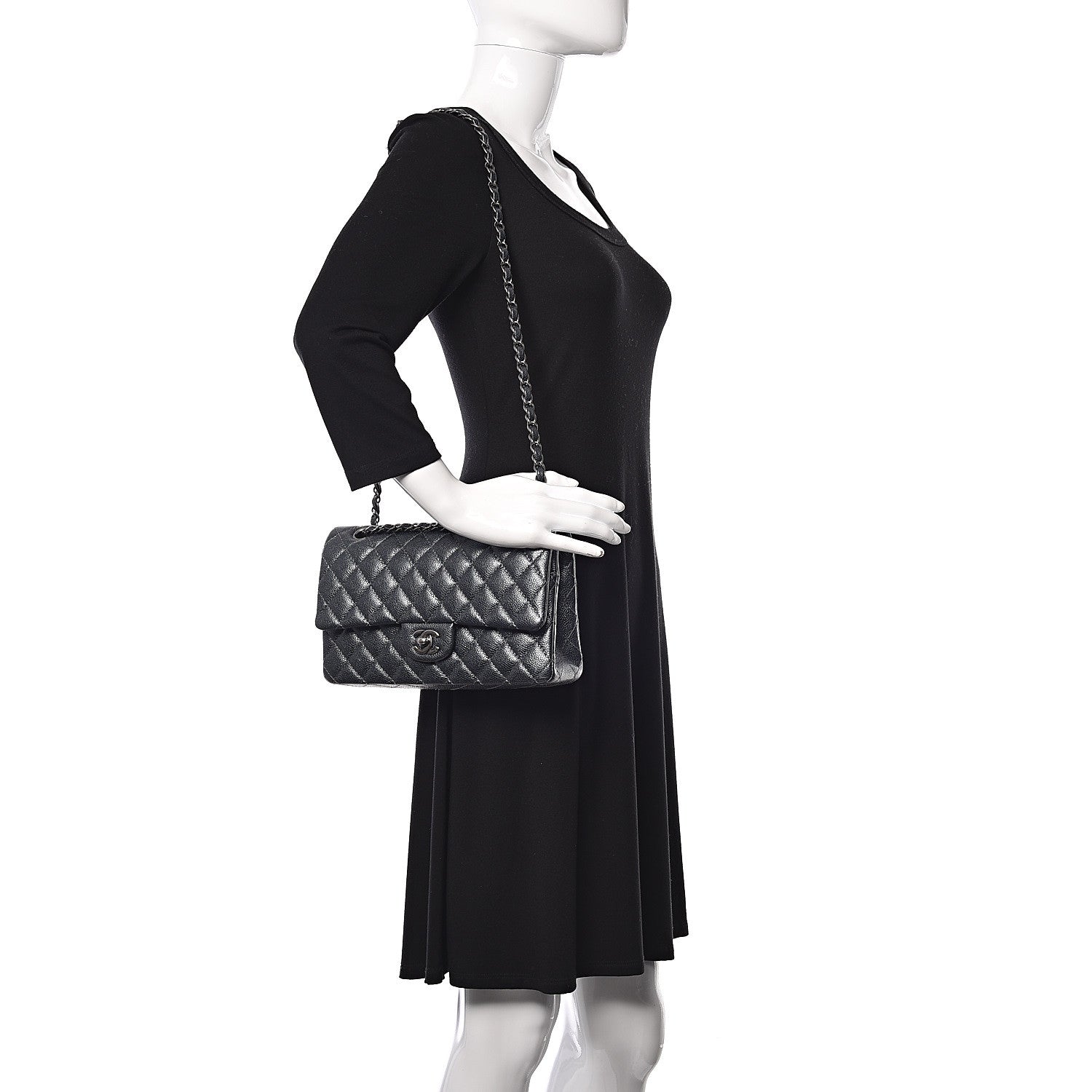 Chanel Pearly Caviar Quilted Medium Double Flap Grey 2 of 10