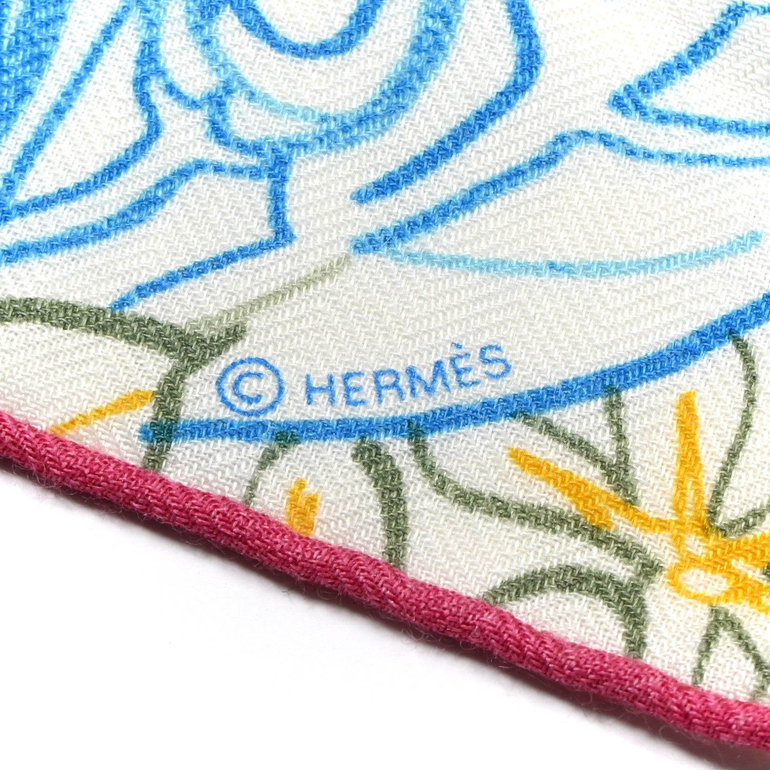 Hermes Cashmere Silk Flamingo Party Coloriage Triangle Scarf White Rose Turquoise 6 of 6