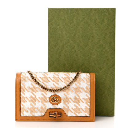 Gucci Polished Raffia Textured Dollar Calfskin Houndstooth Mini Diana Chain Bag Natural Sun Oil Mystic White 9 of 9