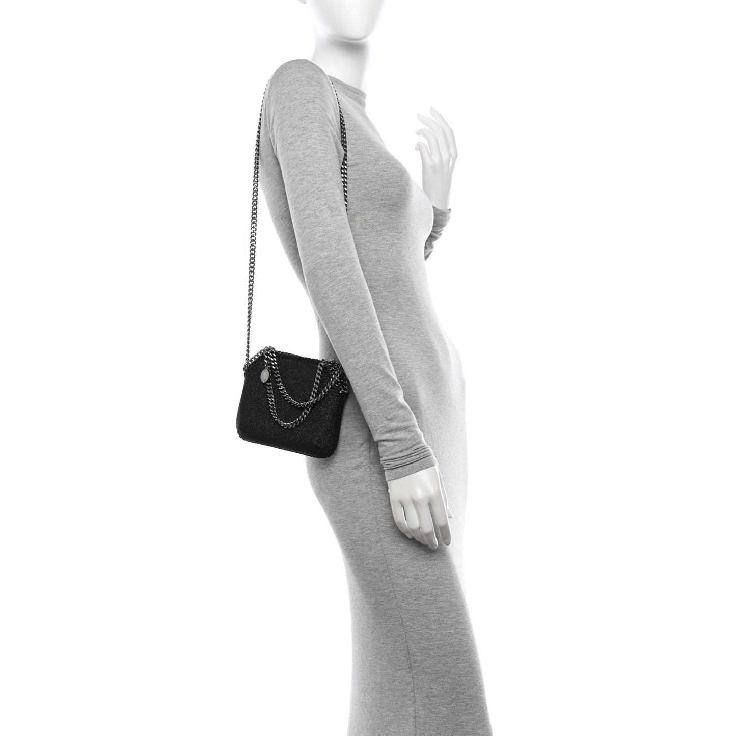 Metallic Glitter Mini Falabella Box Shoulder Bag Black