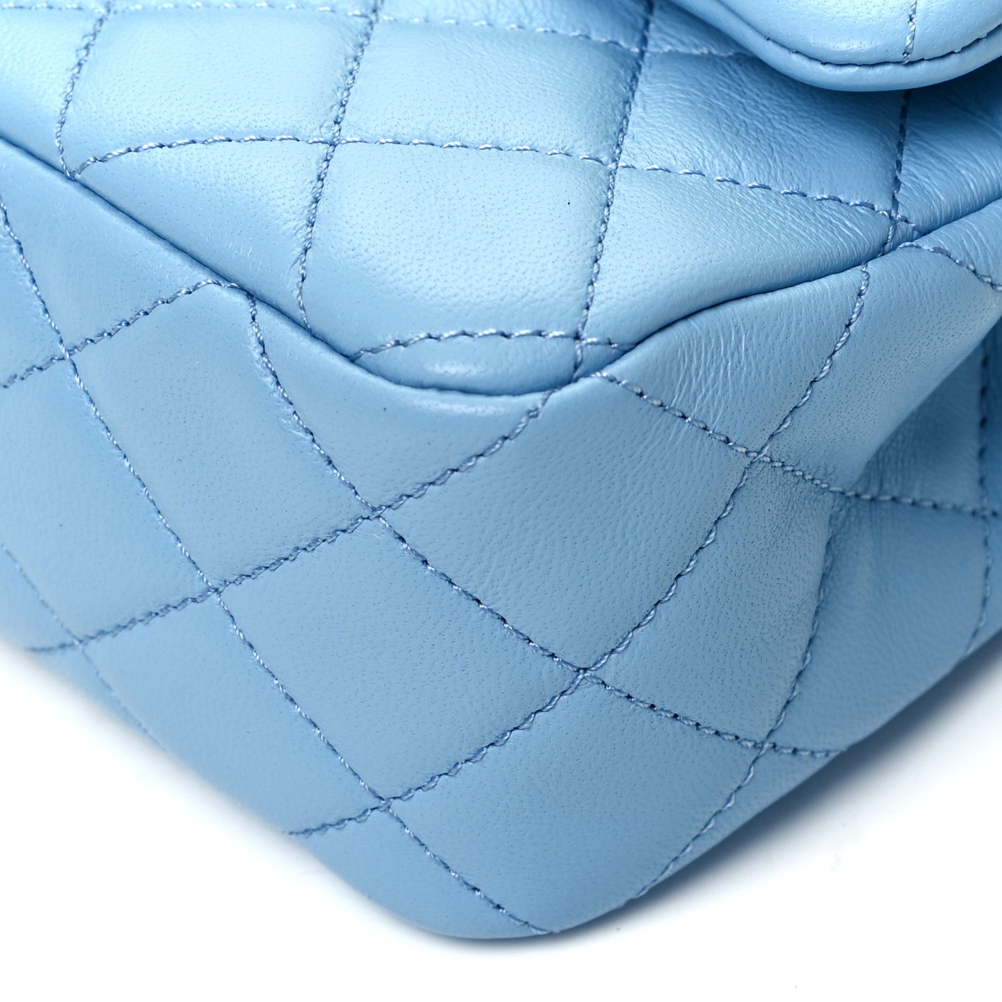 Lambskin Quilted Mini Rectangular Pearl Crush Flap Light Blue