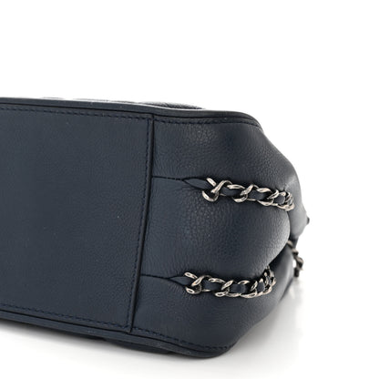 Chanel Calfskin Quilted Medium Frame In Chain Flap Navy 10 of 13
