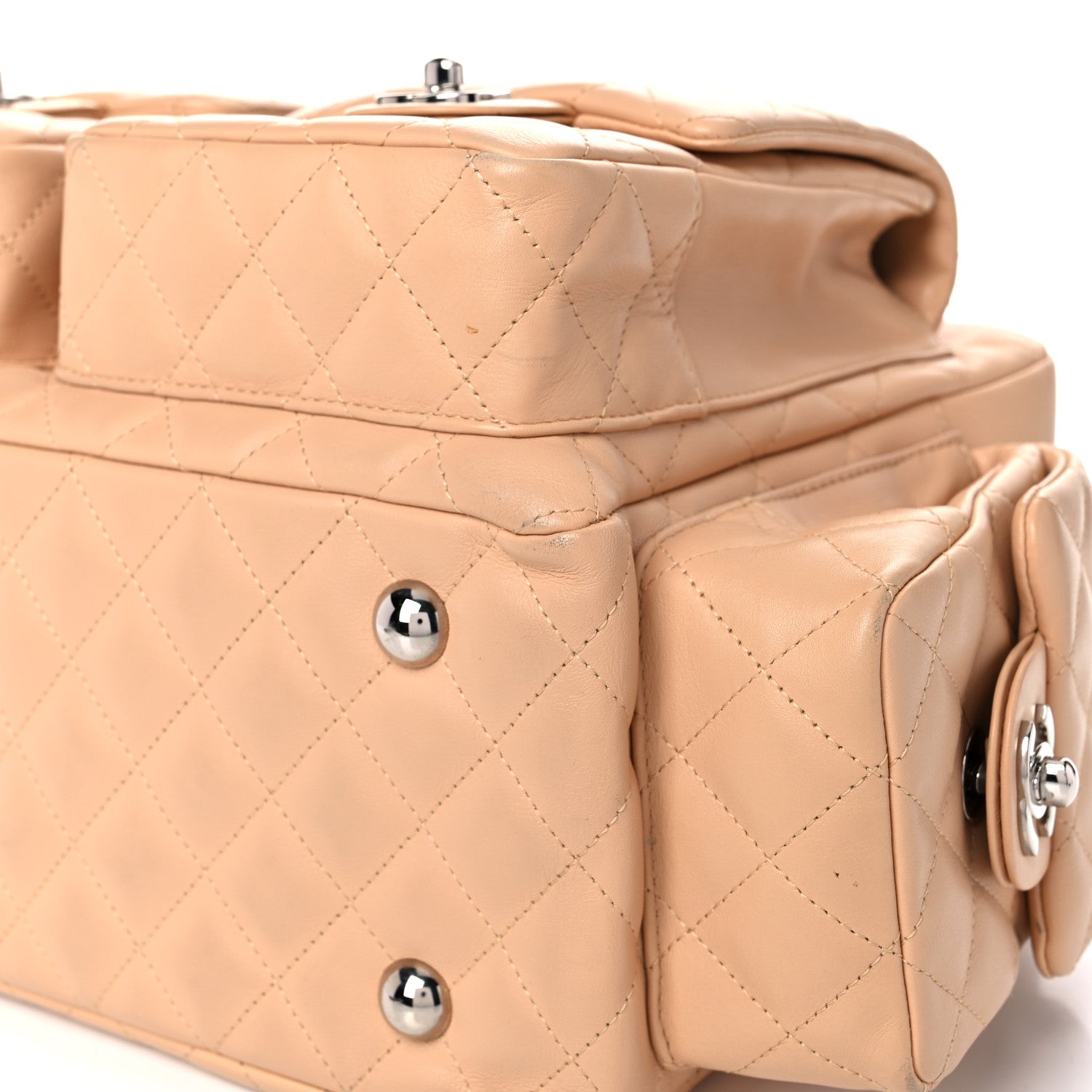 Chanel Calfskin Quilted Large Cambon Multipocket Reporter Beige Black 9 of 19