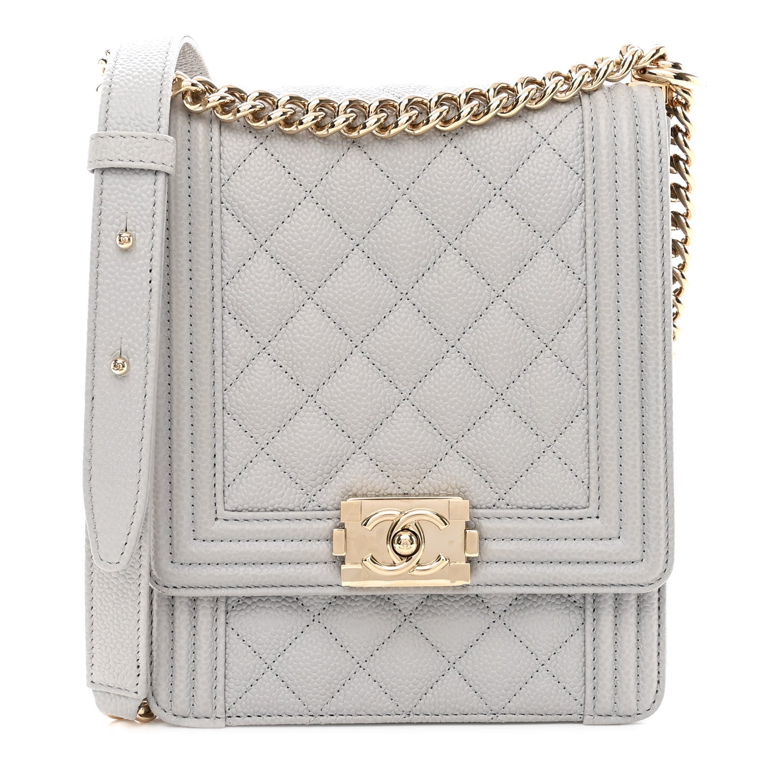 Chanel Caviar Quilted North South Boy Flap Light Grey 1 of 10