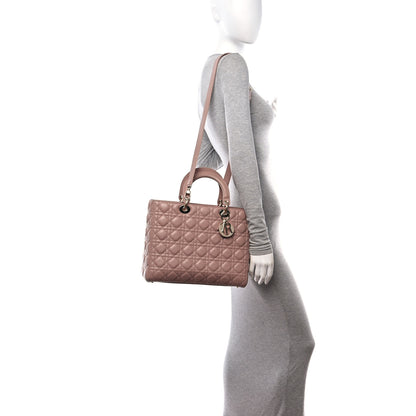 Christian Dior Lambskin Cannage Large Lady Dior Beige 2 of 17