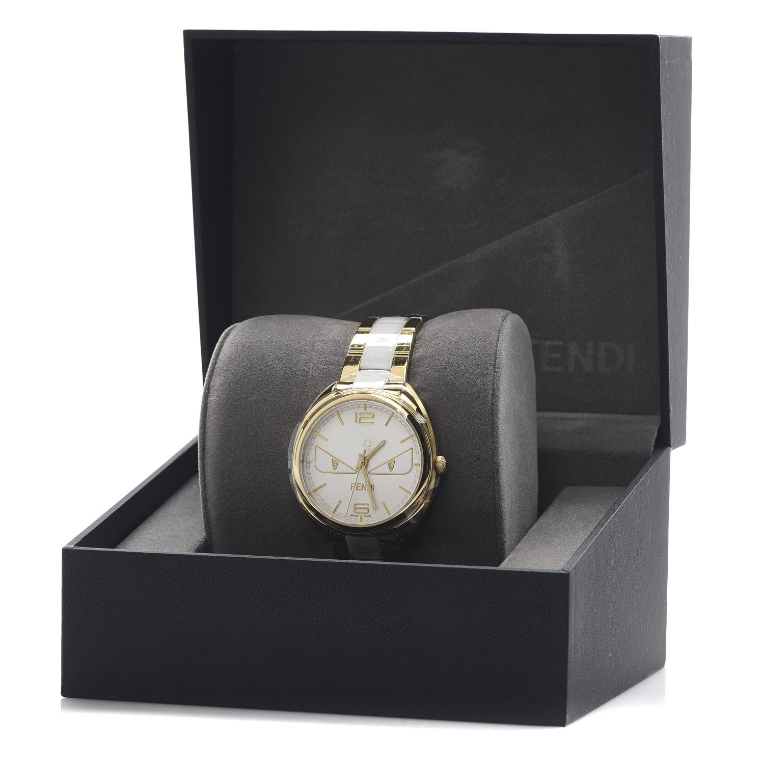Fendi Stainless Steel Ceramic Diamond 34mm Momento Bugs Quartz Watch 6 of 6