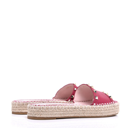 Valentino Garavani Pebbled Calfskin Rockstud Espadrille Flat Slide Sandals 38 Red 4 of 9