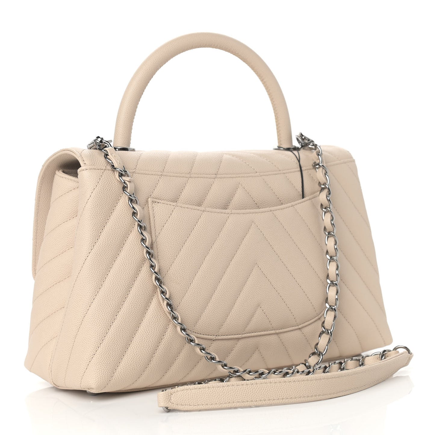 Caviar Chevron Quilted Small Coco Handle Flap Light Beige