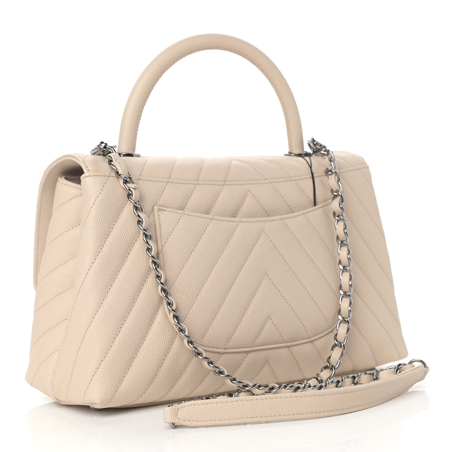 Chanel Caviar Chevron Quilted Small Coco Handle Flap Light Beige 3 of 9