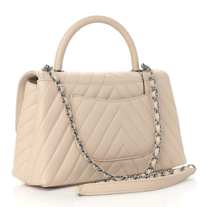 Chanel Caviar Chevron Quilted Small Coco Handle Flap Light Beige 3 of 9