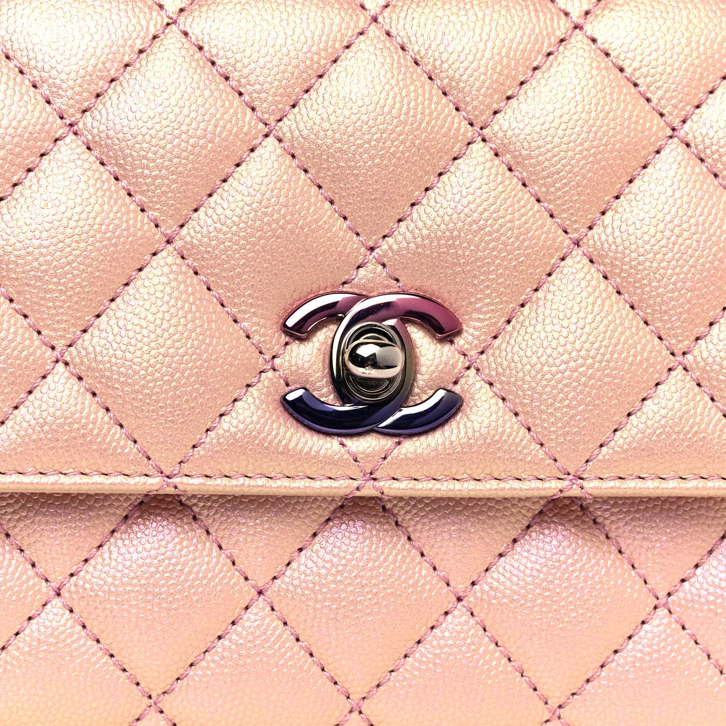 Iridescent Caviar Quilted Mini Coco Handle Flap Pink