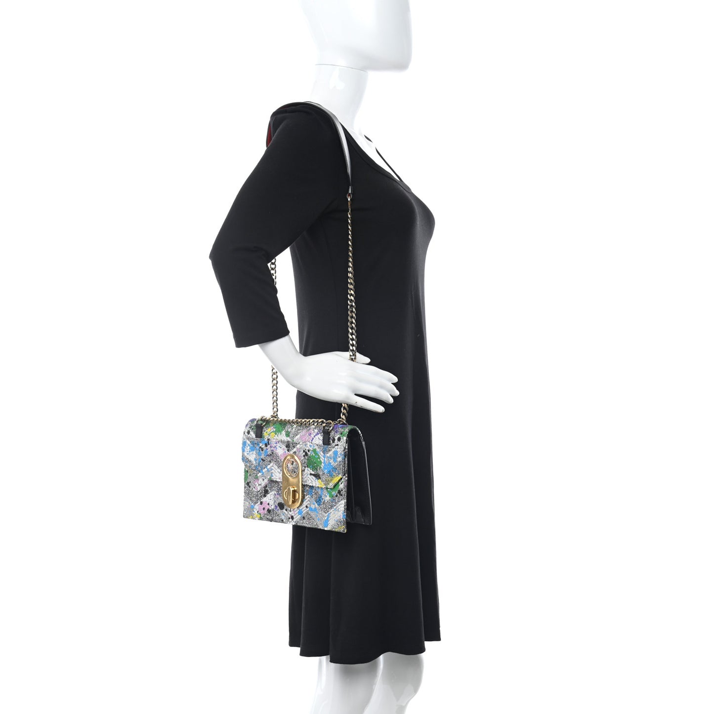 Calfskin Paillette Splash Small Elisa Black Multicolor