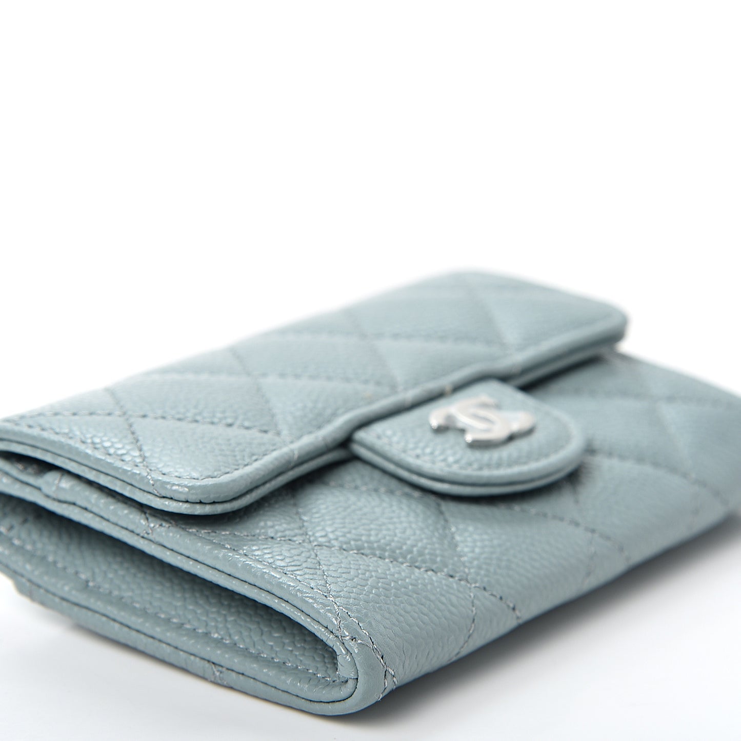 Caviar Quilted Flap Card Holder Wallet Light Blue