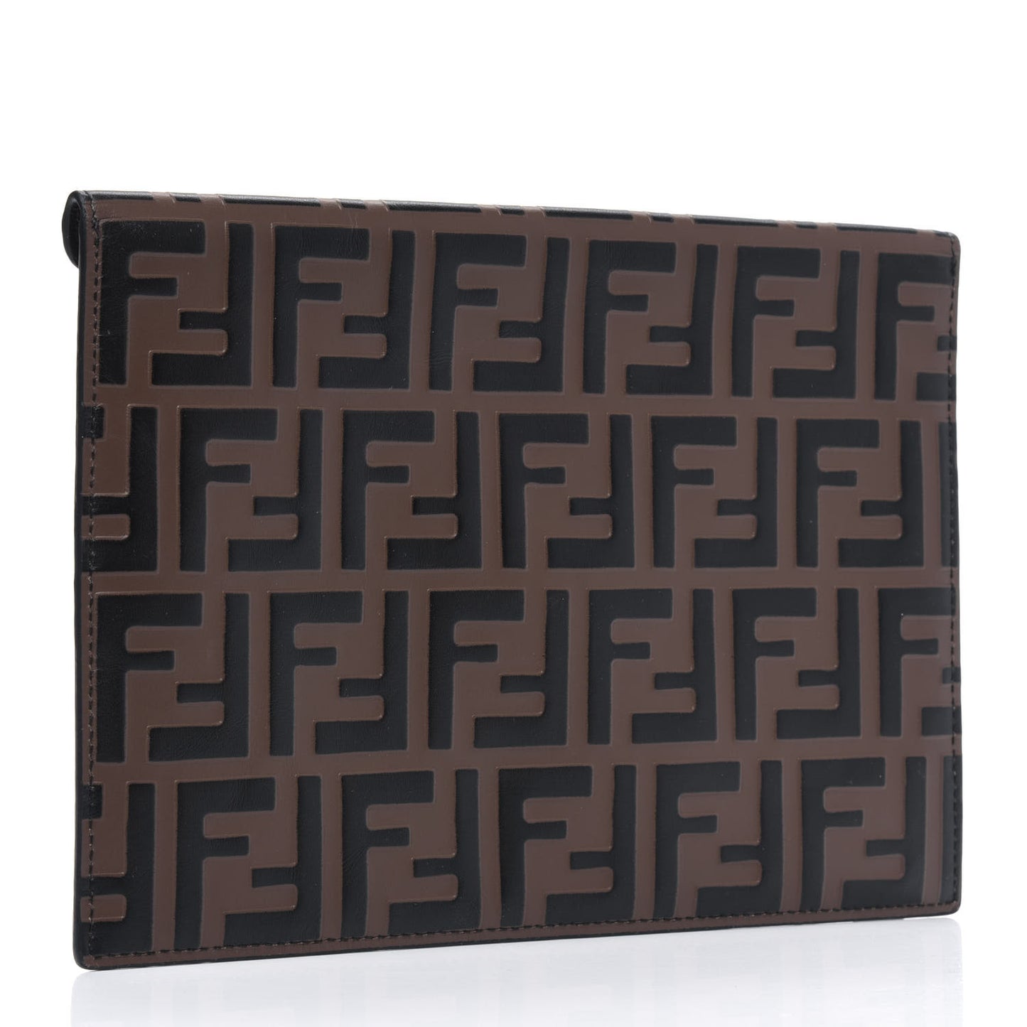 Vitello Soft F is Fendi Bi-Color FF 1974 Embossed Envelope Pouch Maya Black