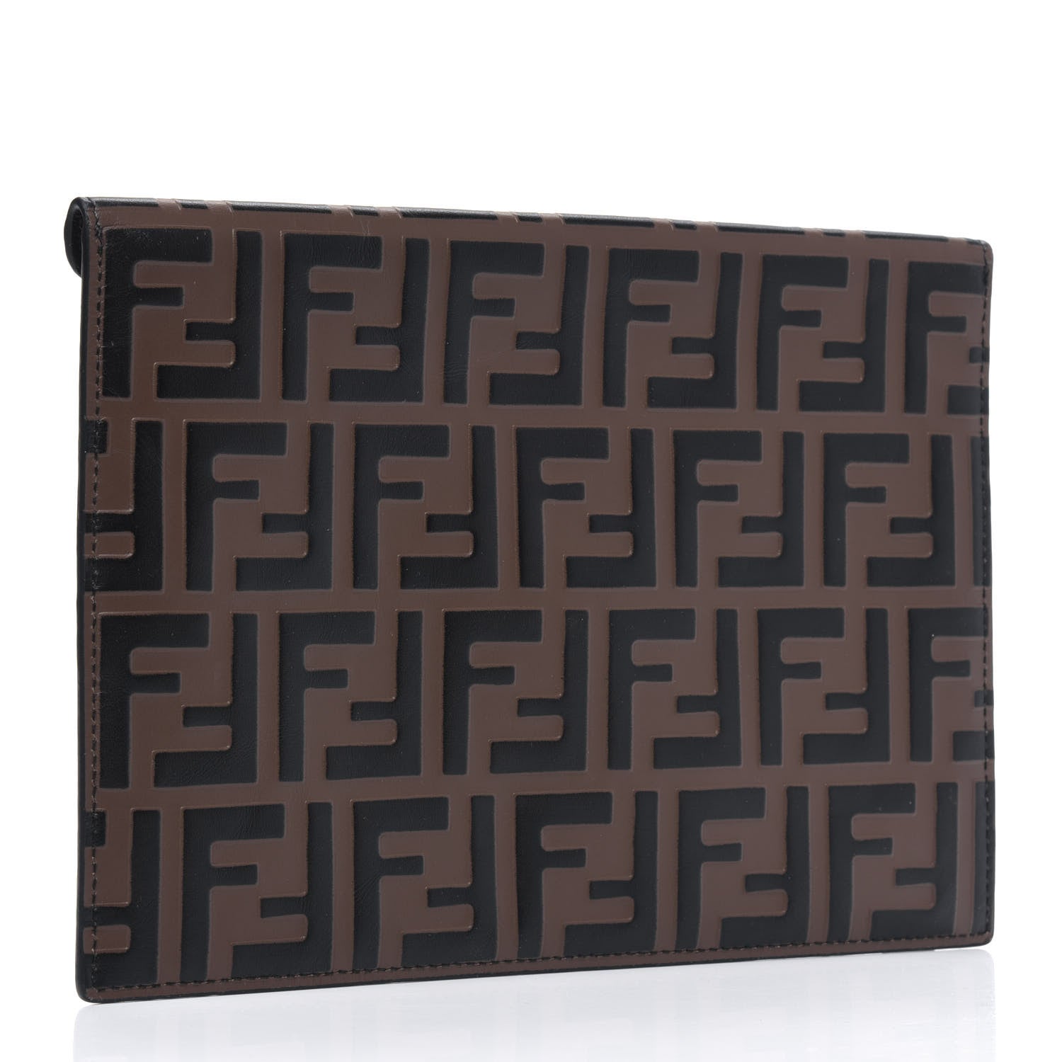 Fendi Vitello Soft F is Fendi Bi-Color FF 1974 Embossed Envelope Pouch Maya Black 2 of 4