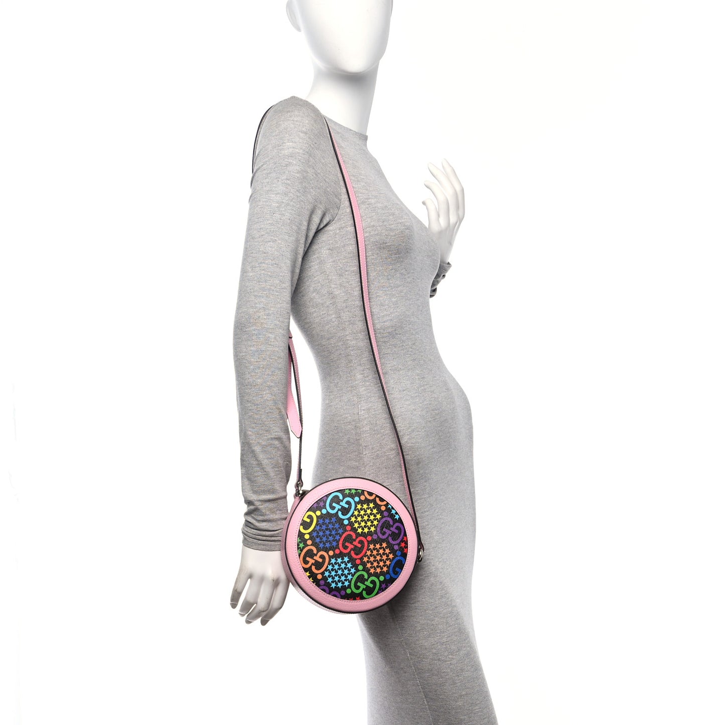 GG Supreme Monogram Psychedelic Round Shoulder Bag Black Multicolor Sugar Pink