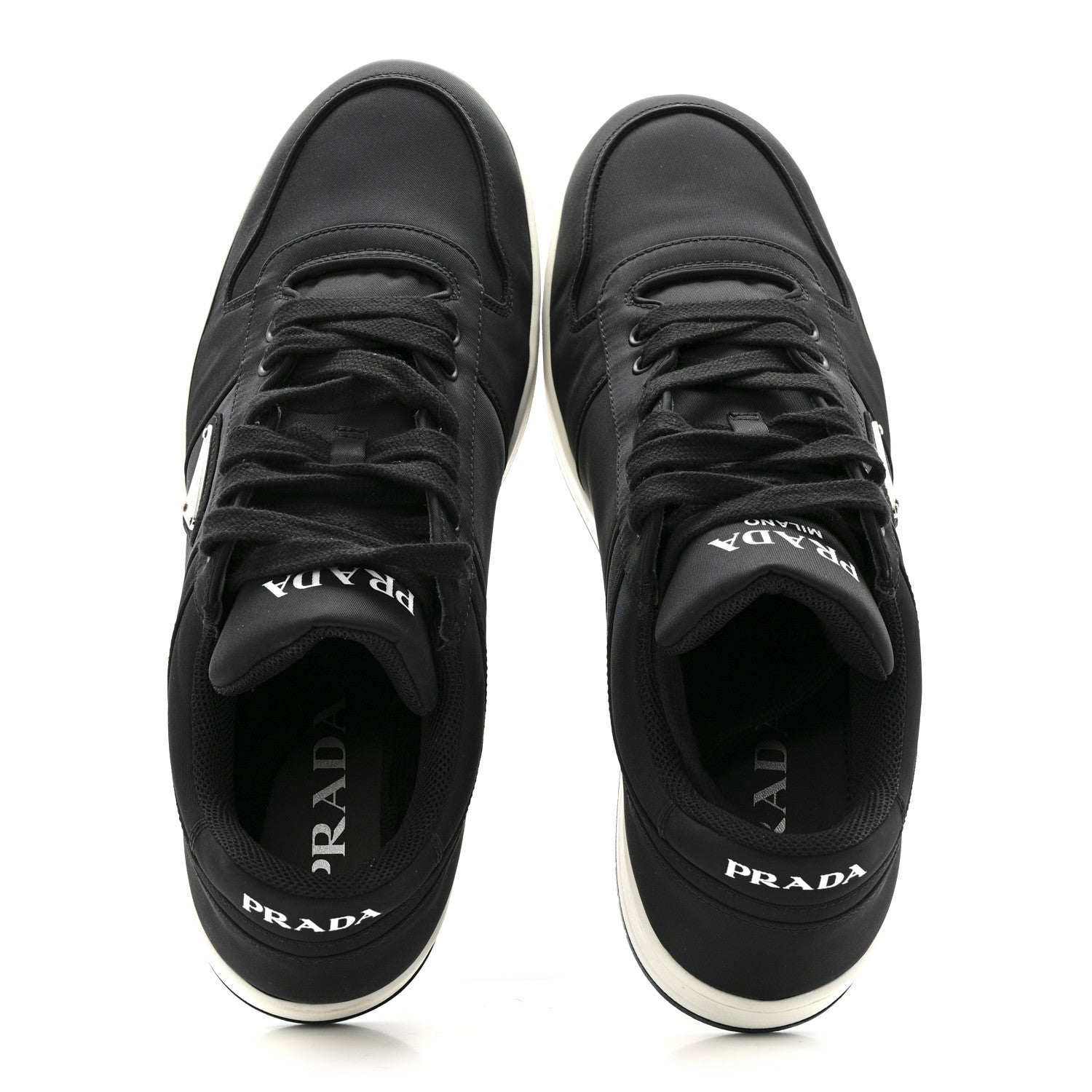 Prada Re-Nylon Gabardine Metal Triangle Logo Mens Downtown Low Top Sneakers 9 Black 2 of 11