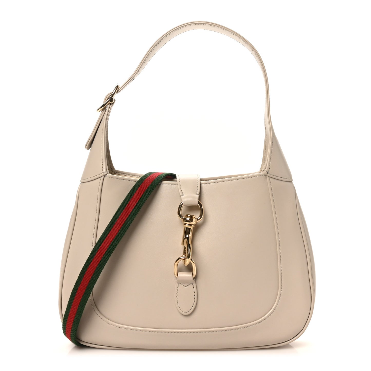 Ancora Calfskin Web Small Jackie Shoulder Bag Light Grey