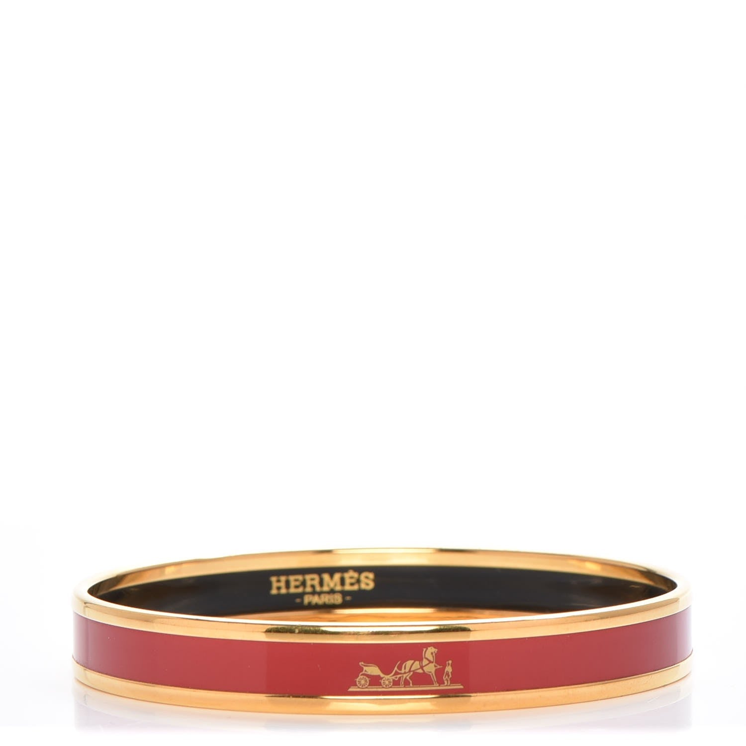 Hermes Enamel Printed Narrow Caleche Bracelet 65 Rouge H 1 of 5