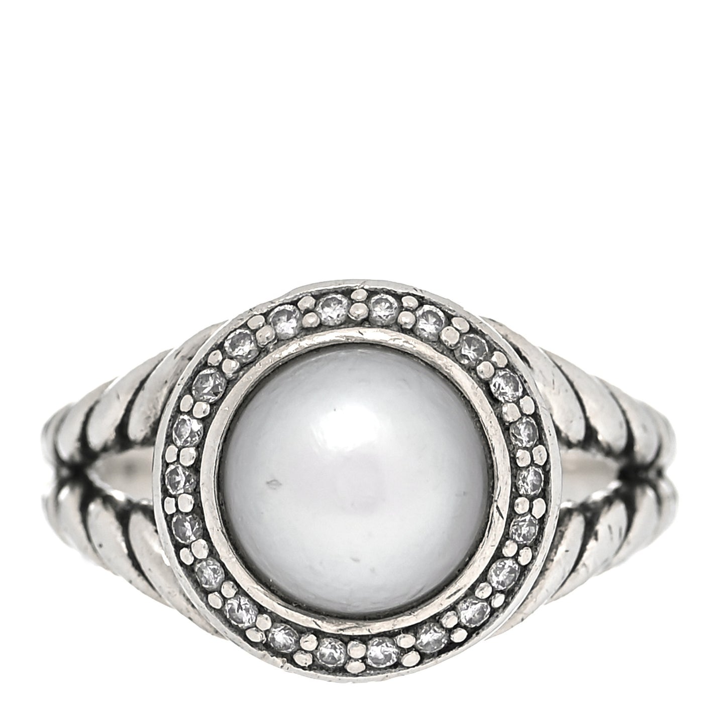 Sterling Silver Diamond Pearl 8mm Petite Cerise Ring 49 5