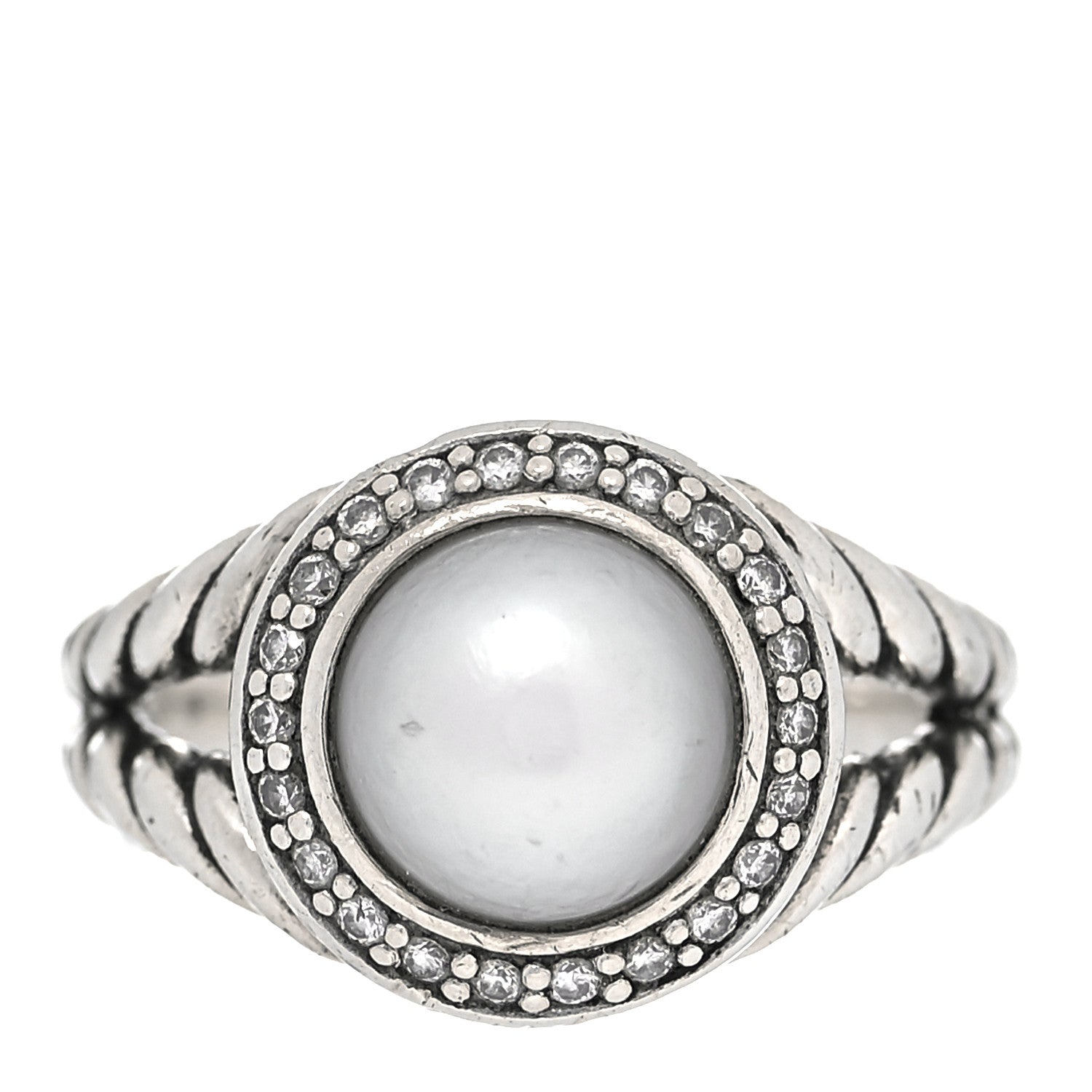 David Yurman Sterling Silver Diamond Pearl 8mm Petite Cerise Ring 49 5 1 of 5