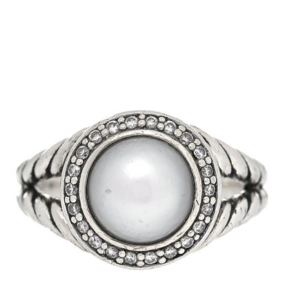 David Yurman Sterling Silver Diamond Pearl 8mm Petite Cerise Ring 49 5 1 of 5
