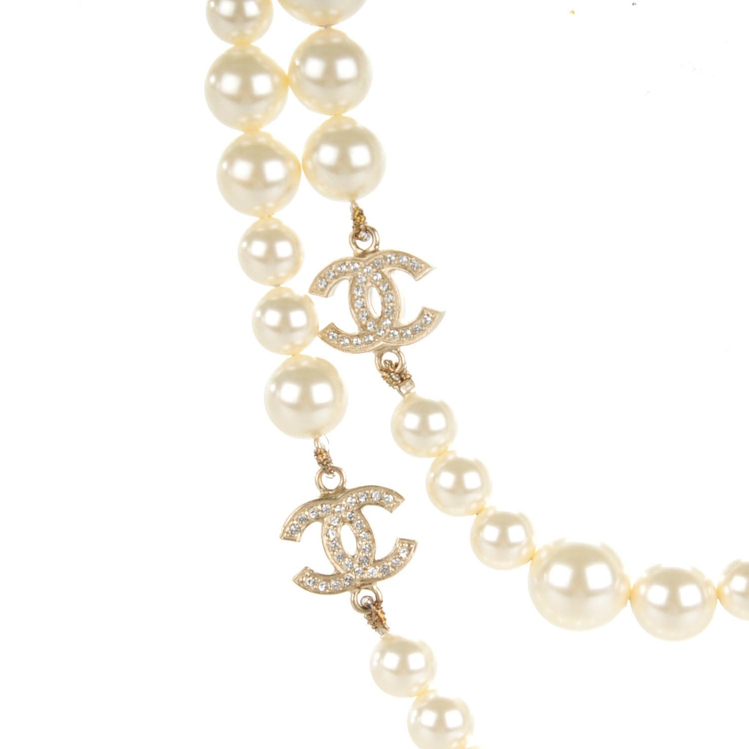 Chanel Graduated Pearl Crystal CC Long Necklace White 4 of 6