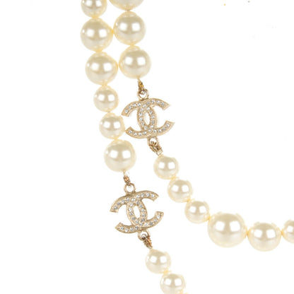 Chanel Graduated Pearl Crystal CC Long Necklace White 4 of 6