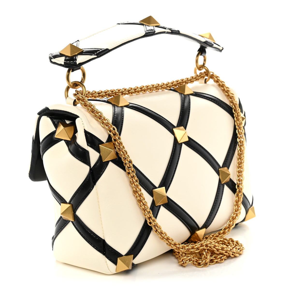 Valentino Garavani Nappa Large Roman Stud Shoulder Bag Black Ivory 3 of 9