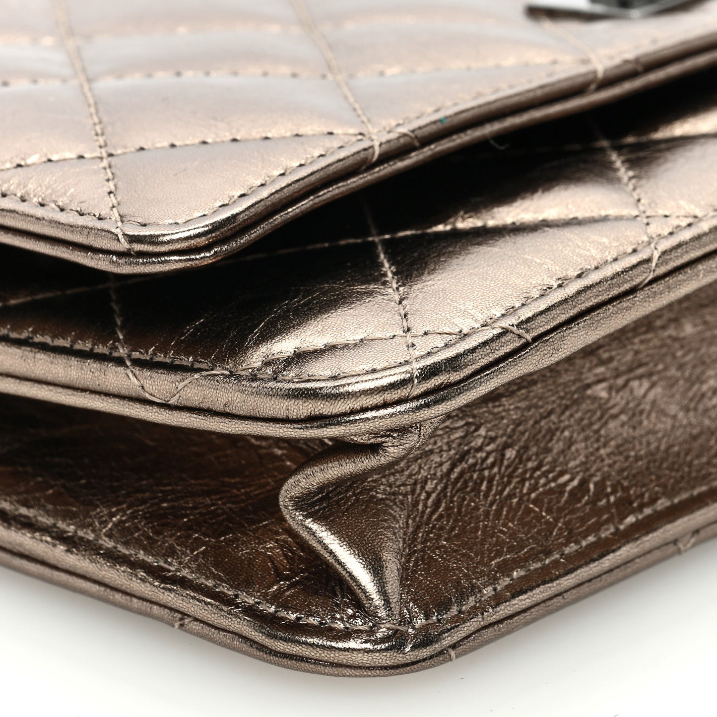 Metallic Aged Calfskin Quilted Reissue Wallet On Chain WOC Gold