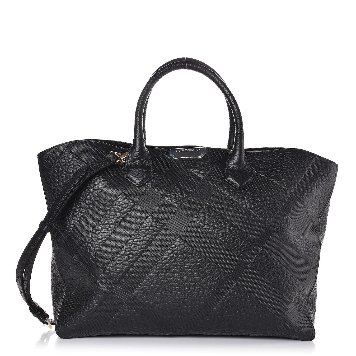 Burberry Heritage Grain Check Embossed Medium Dewsbury Tote Black 1 of 8