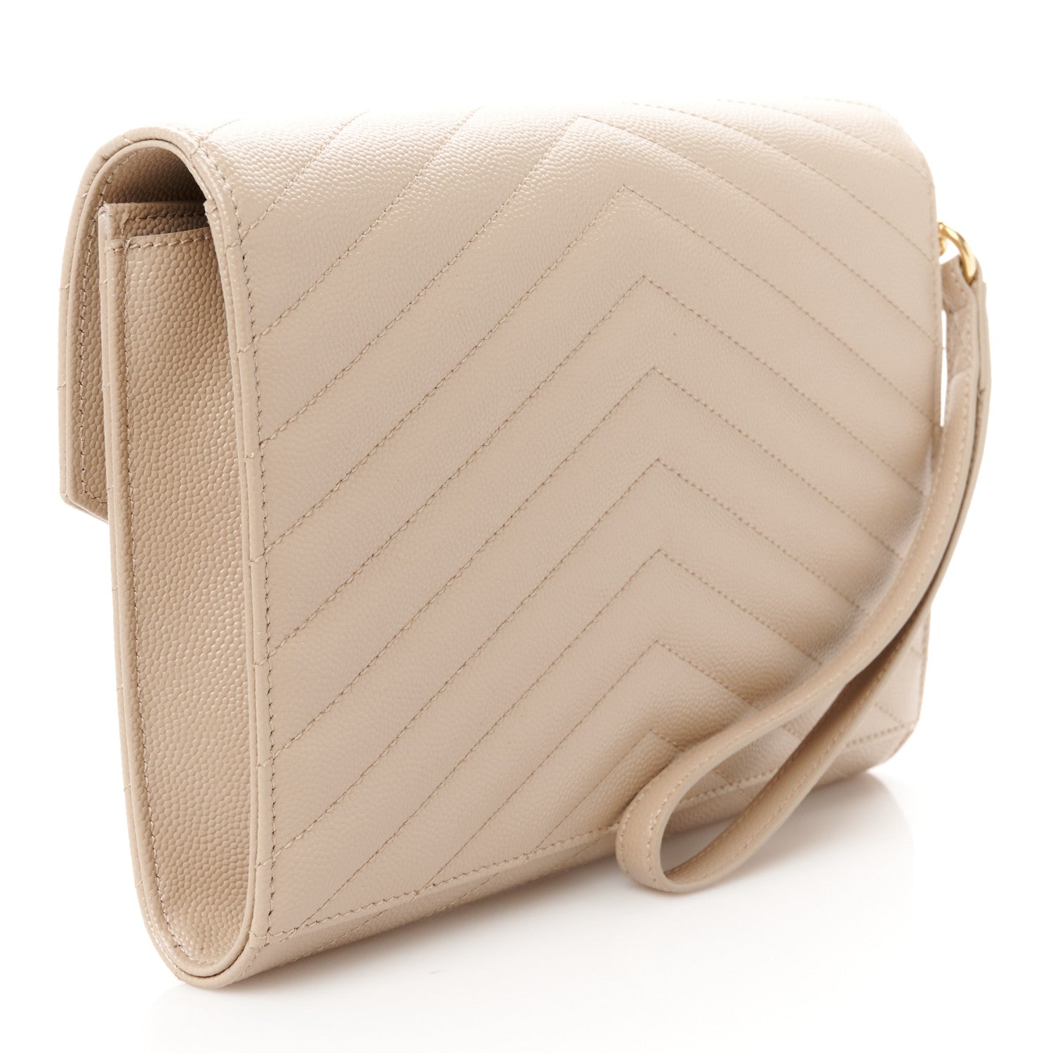 Saint Laurent Grain De Poudre Matelasse Chevron Monogram Envelope Clutch Dark Beige 3 of 9