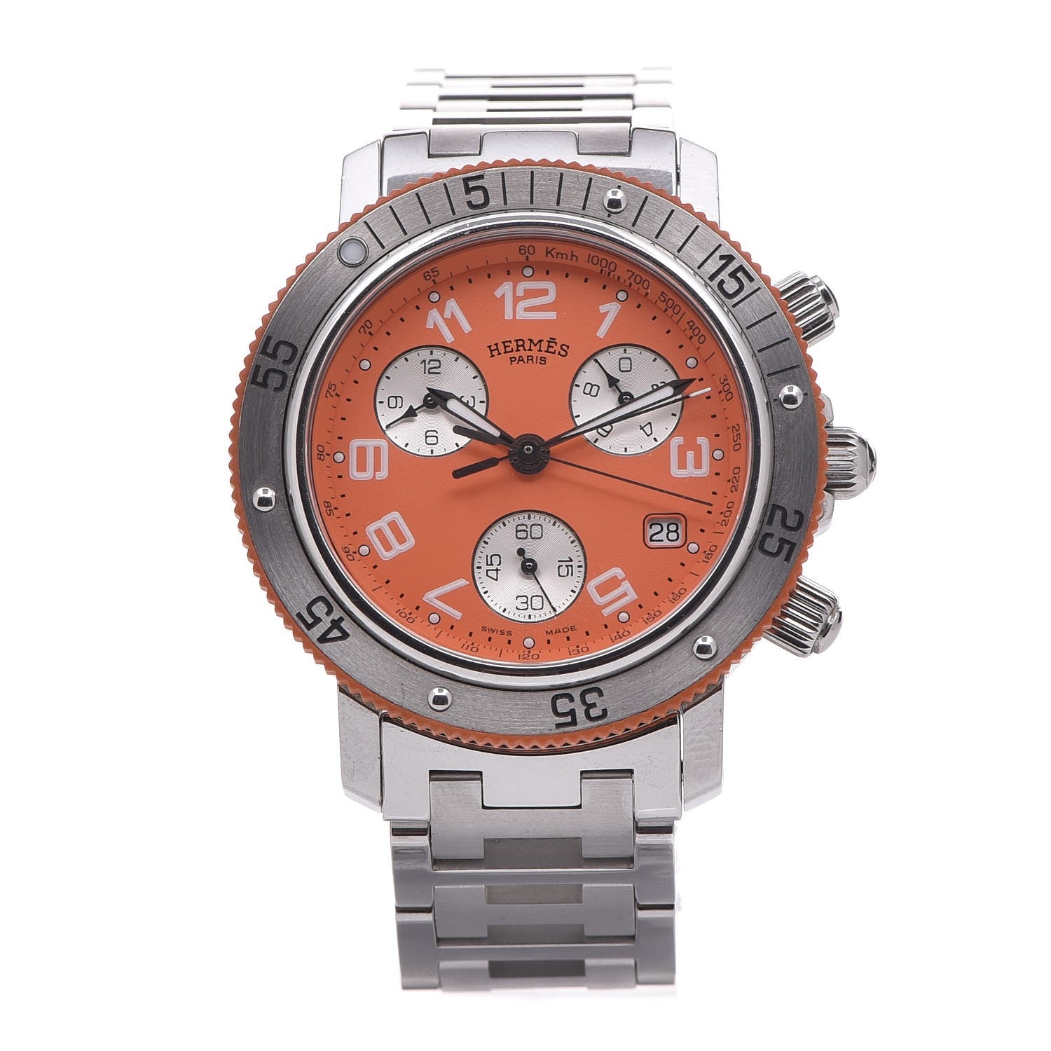 Hermes Stainless Steel 39mm Clipper Chronograph Quartz Watch Orange 2 of 9