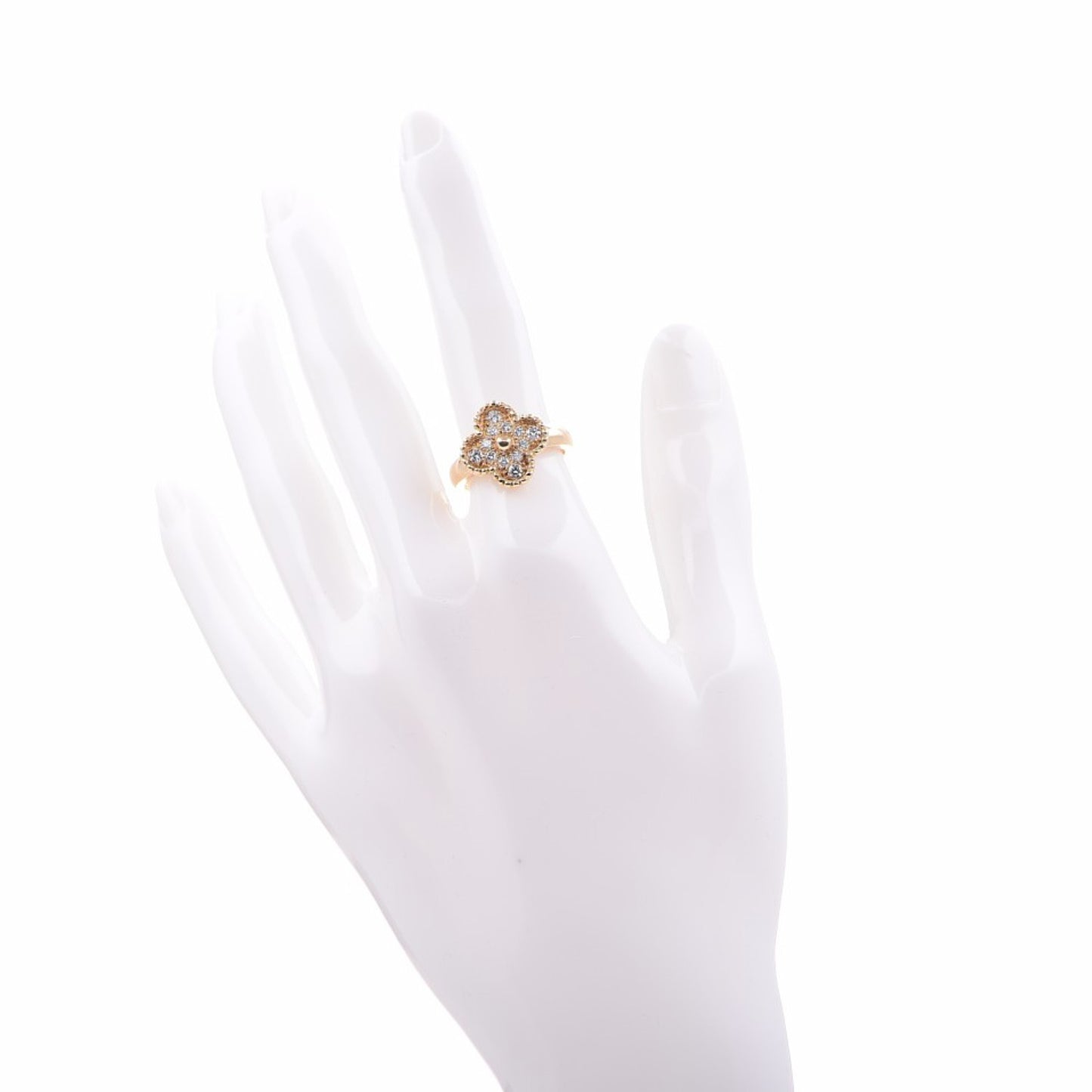 18K Yellow Gold Diamond Vintage Alhambra Ring 52 6