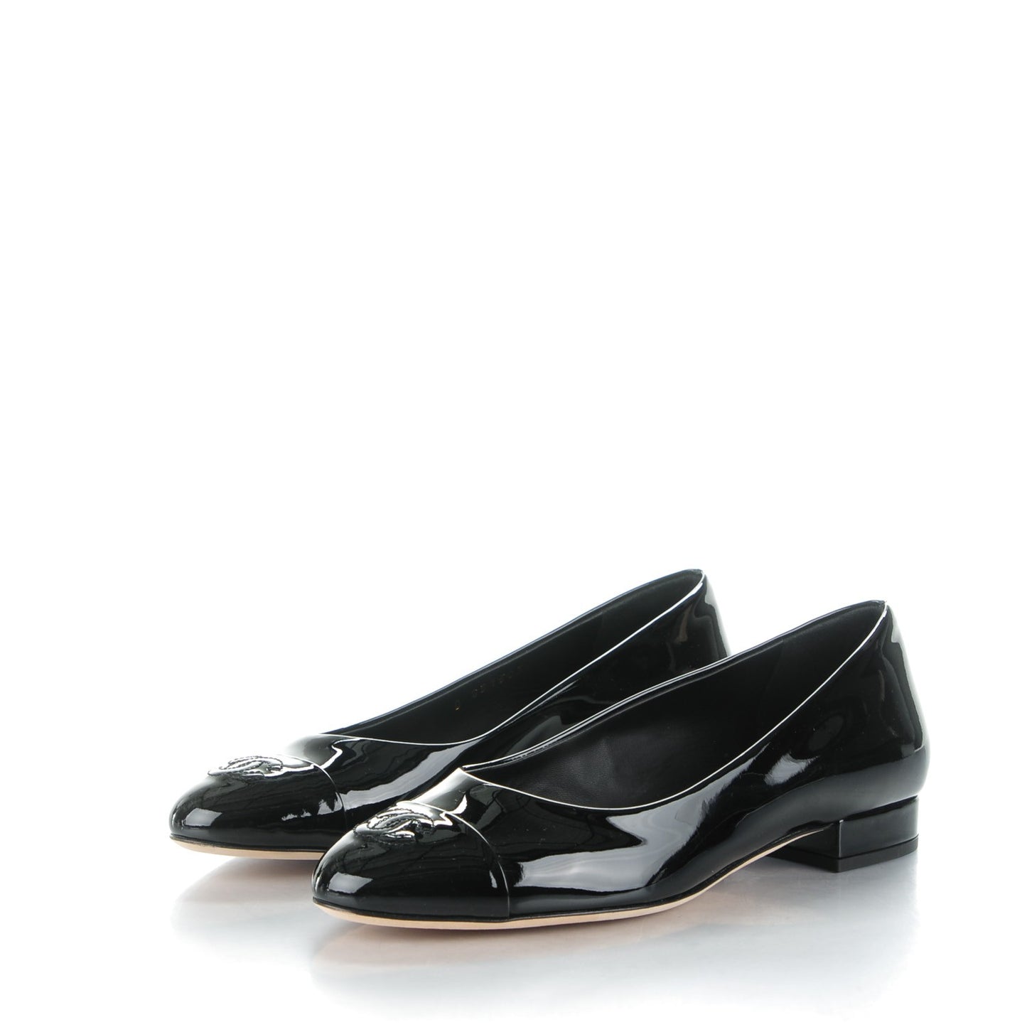 Patent Calfskin CC Cap Toe Flats 38 Black