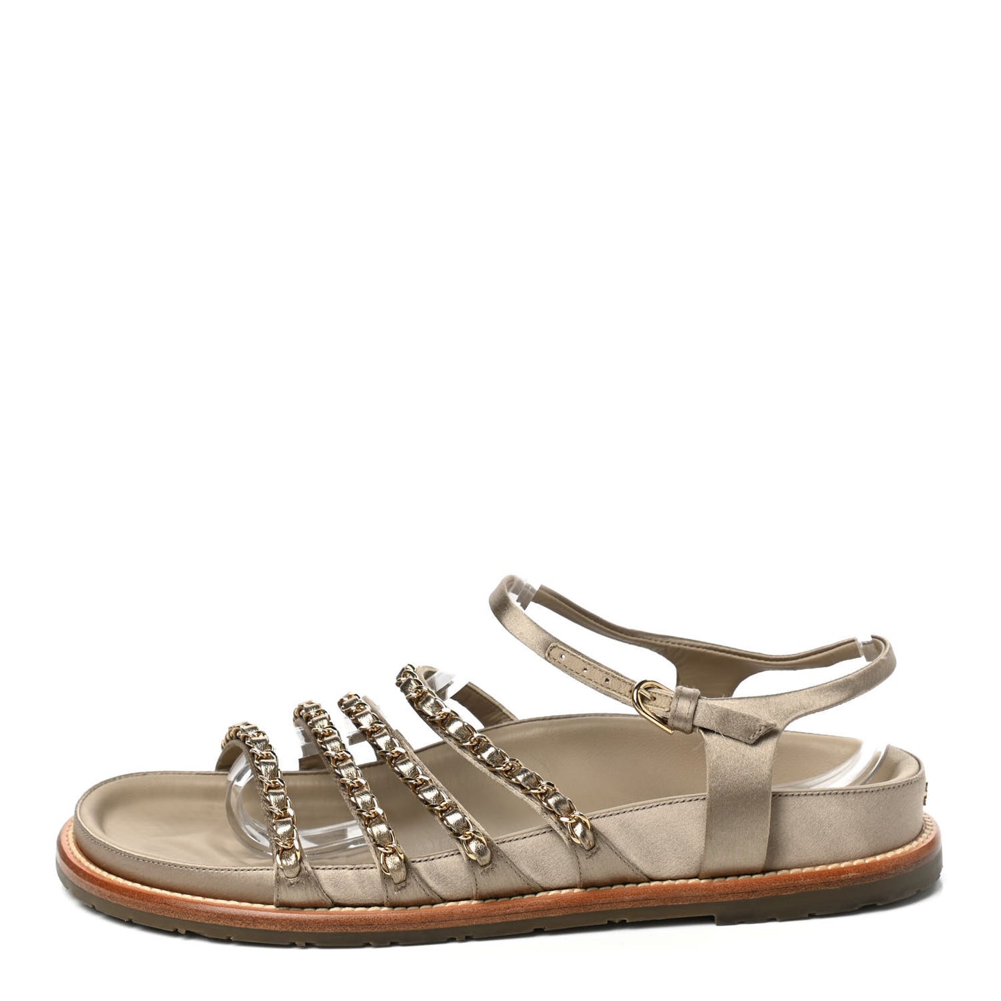 Satin Lambskin Chain Flat Sandals 40 Light Gold