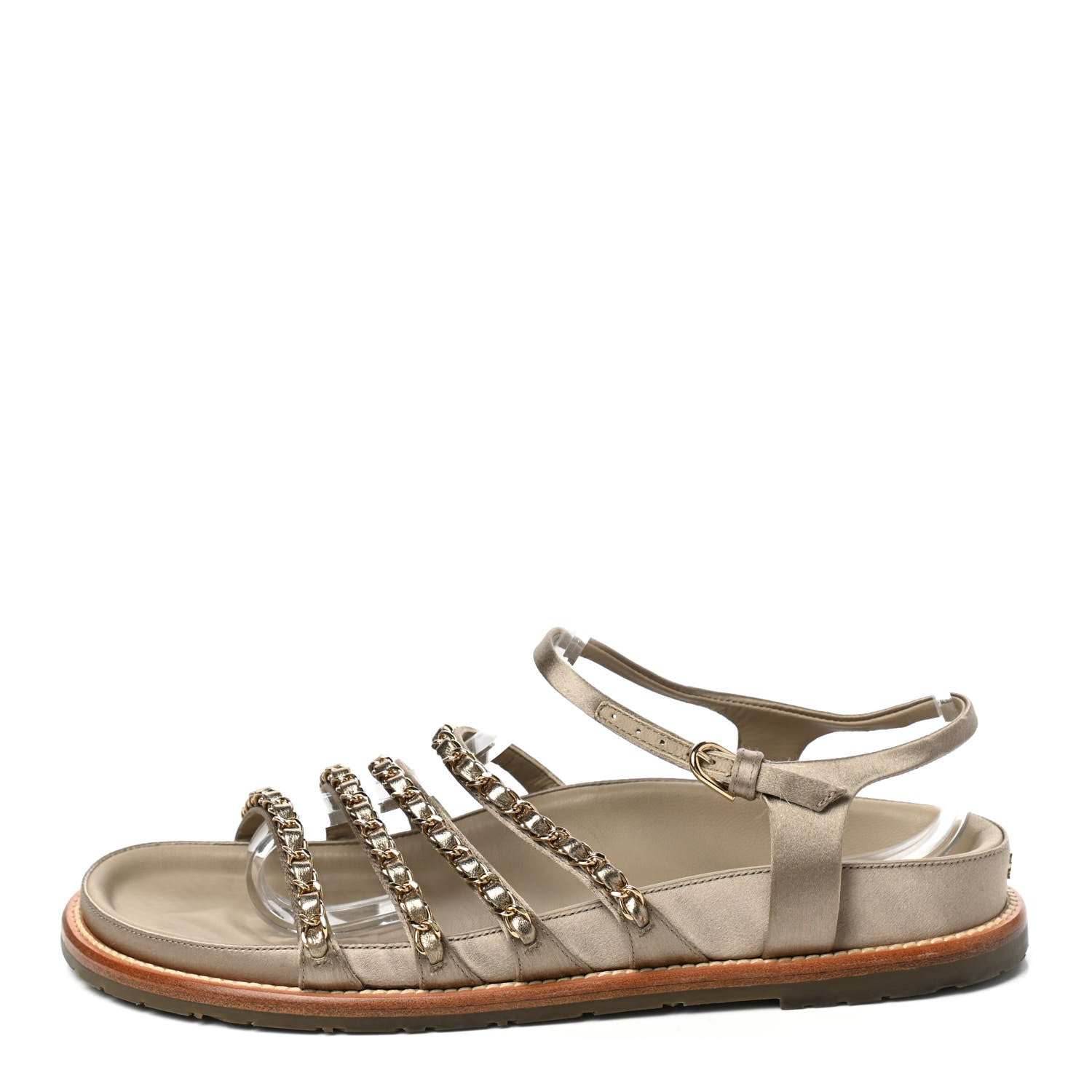 Chanel Satin Lambskin Chain Flat Sandals 40 Light Gold 1 of 9