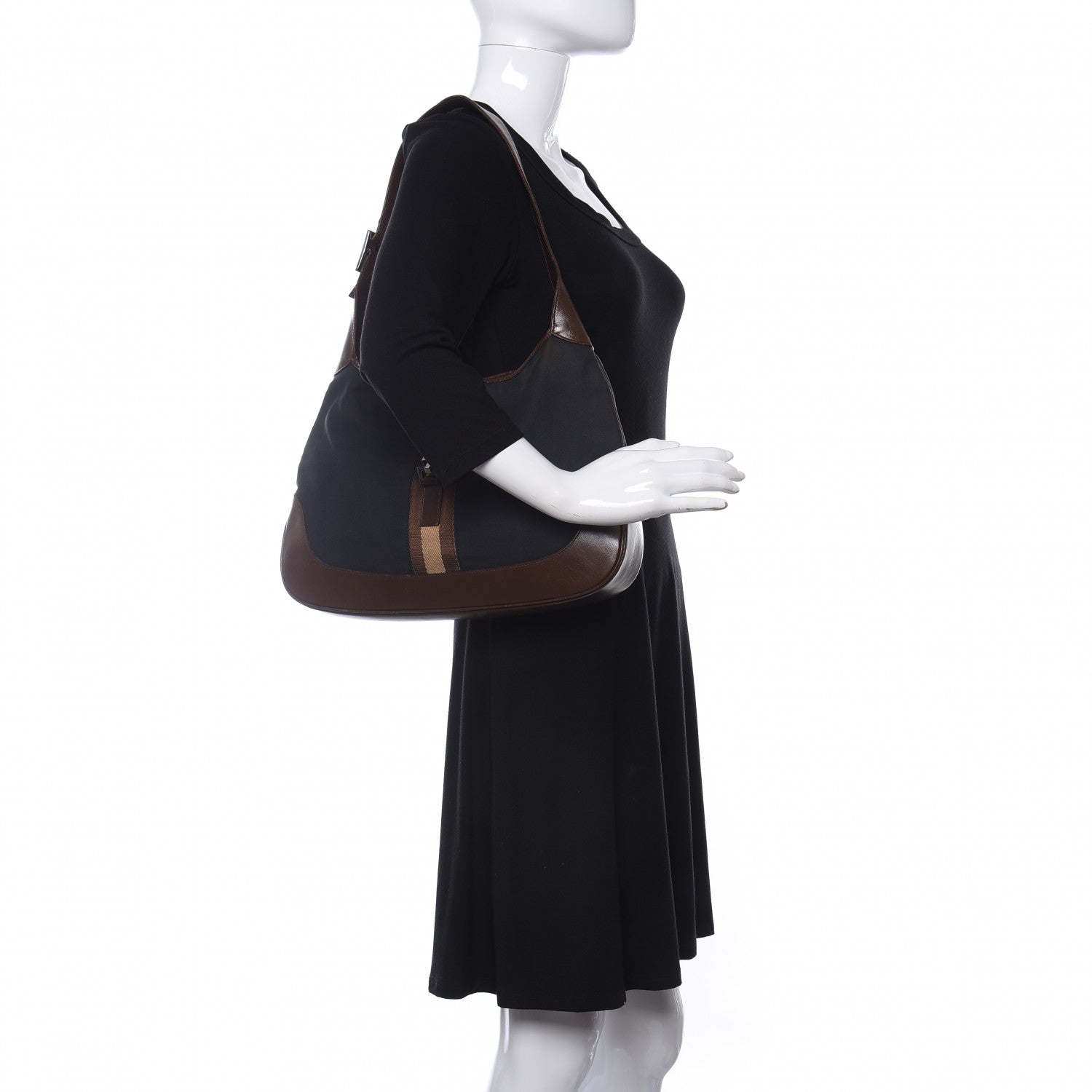Gucci Canvas Calfskin Jackie O Hobo Navy Brown 2 of 14