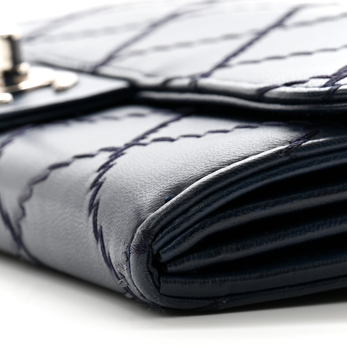 Lambskin Ultimate Stitch Clutch Flap Navy Blue