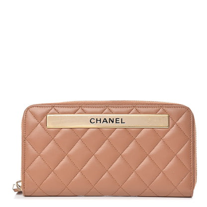 Chanel Lambskin Quilted Large Gusset Trendy CC Zip Around Wallet Dark Beige 1 of 10