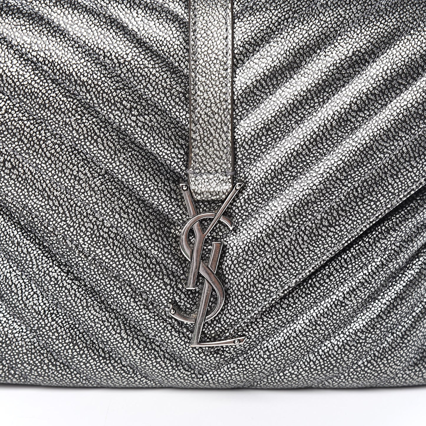 Metallic Grain De Poudre Matelasse Chevron Monogram Medium College Bag Gunmetal