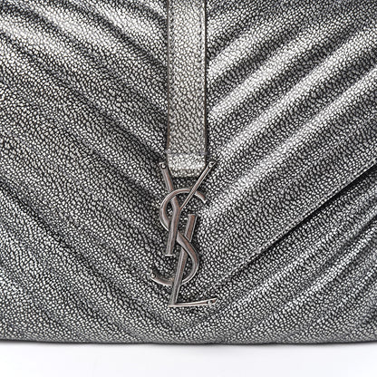 Saint Laurent Metallic Grain De Poudre Matelasse Chevron Monogram Medium College Bag Gunmetal 10 of 10